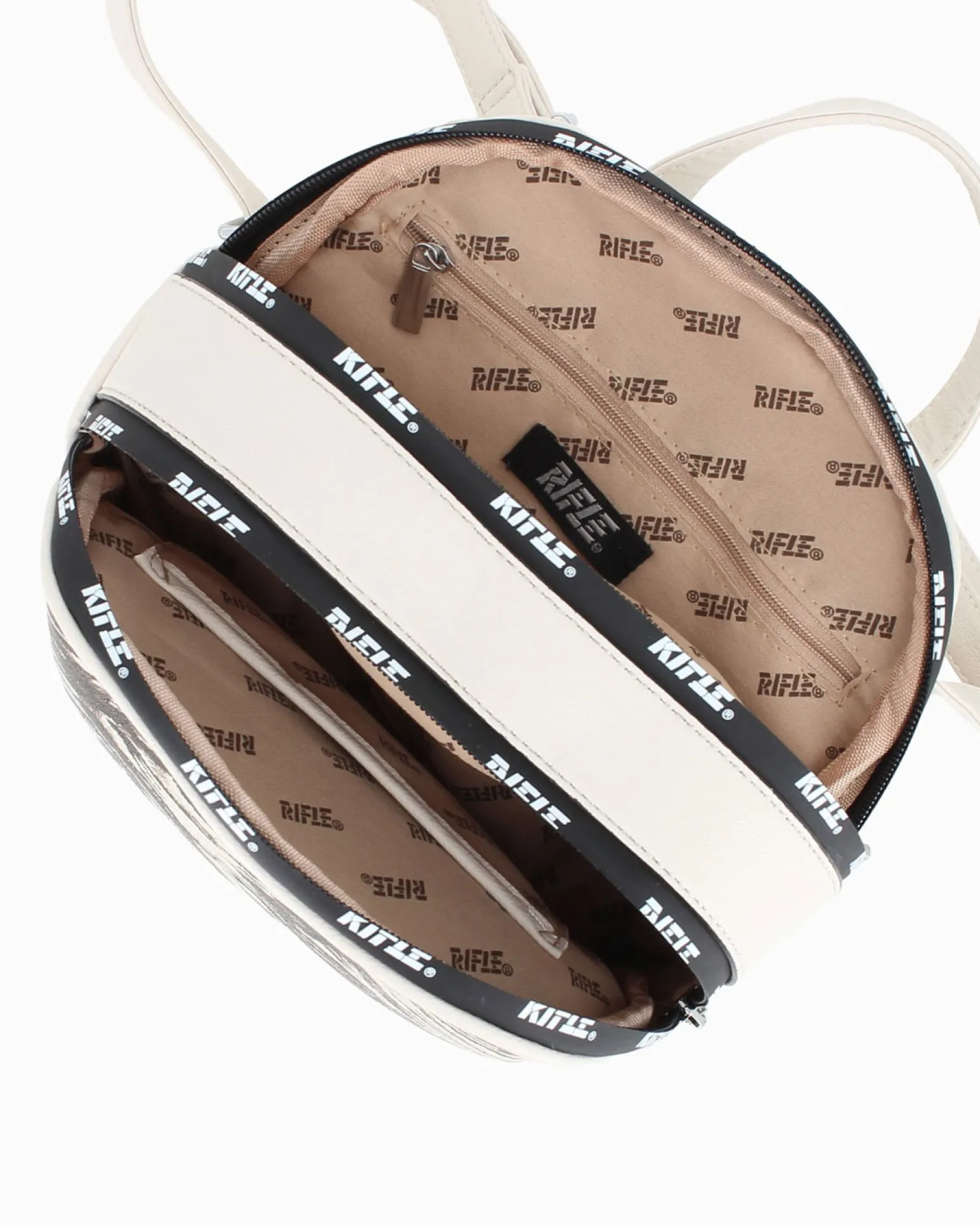 RIFLE - Zaino animalier beige con doppia cerniera loggata e tasca frontale
