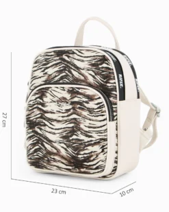 RIFLE - Zaino animalier beige con doppia cerniera loggata e tasca frontale