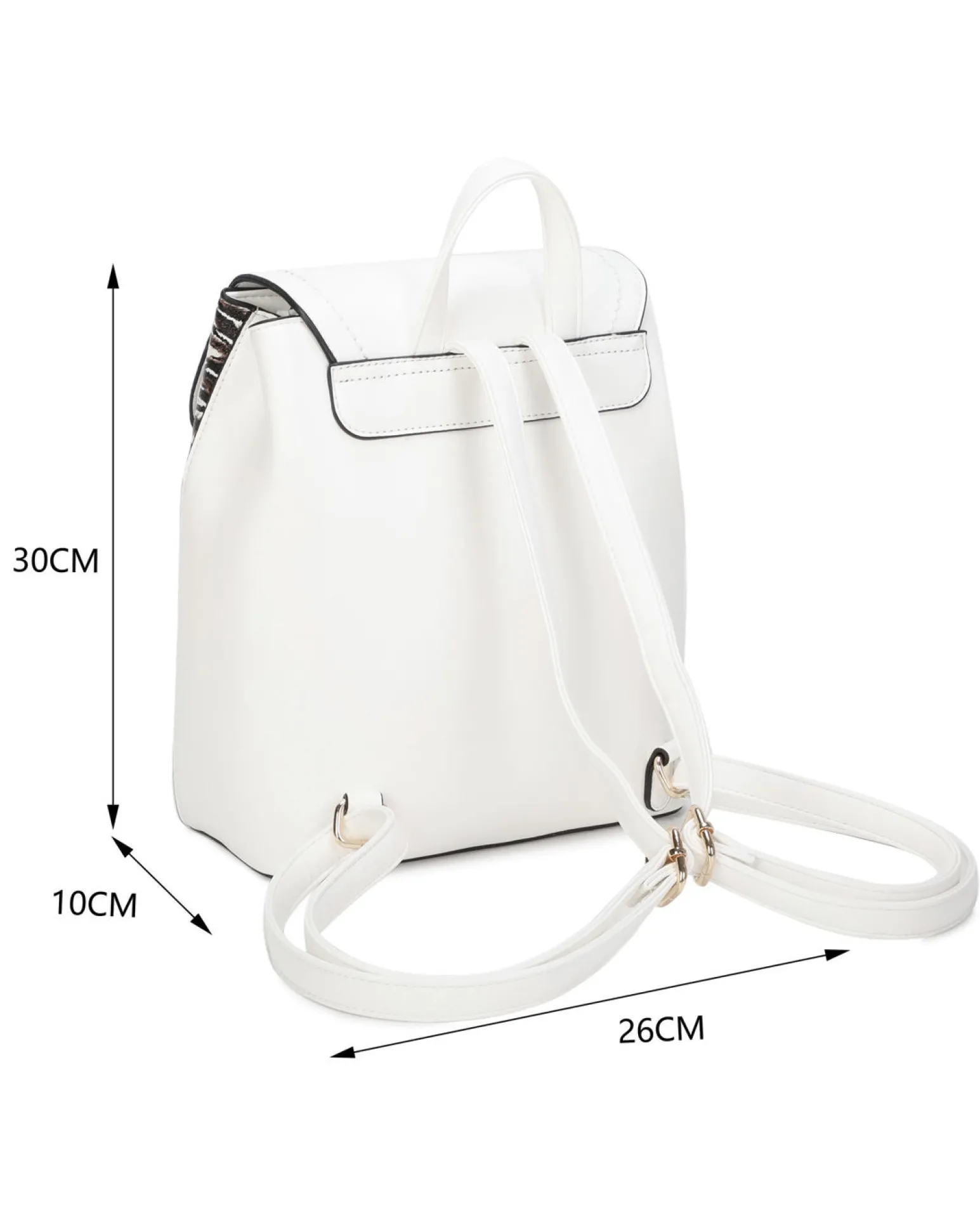 RIFLE - Zaino animalier bianco con doppia tasca frontale e patta