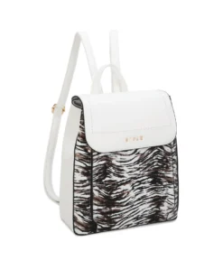 RIFLE - Zaino animalier bianco con doppia tasca frontale e patta