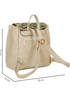 RIFLE - Zaino beige con parte frontale zebrata nera in paglia, patta e tasca posteriore