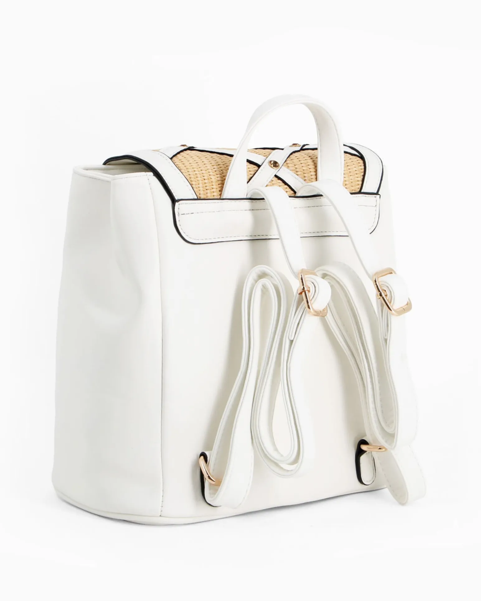 RIFLE - Zaino bianco con patta in paglia