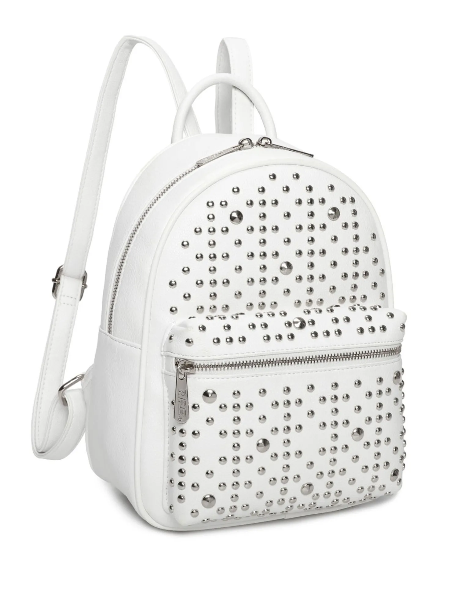 RIFLE - Zaino bianco con tascone frontale e borchie