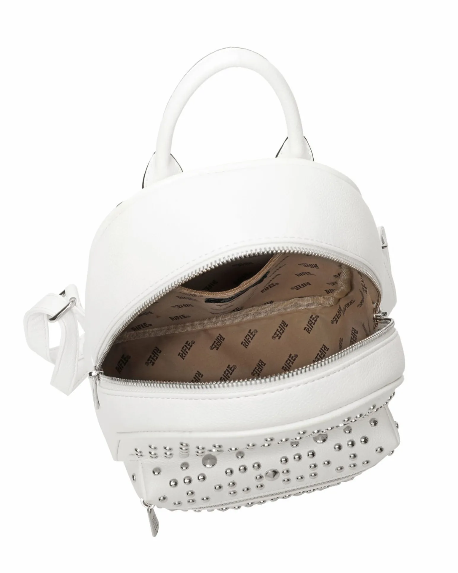 RIFLE - Zaino bianco con tascone frontale e borchie