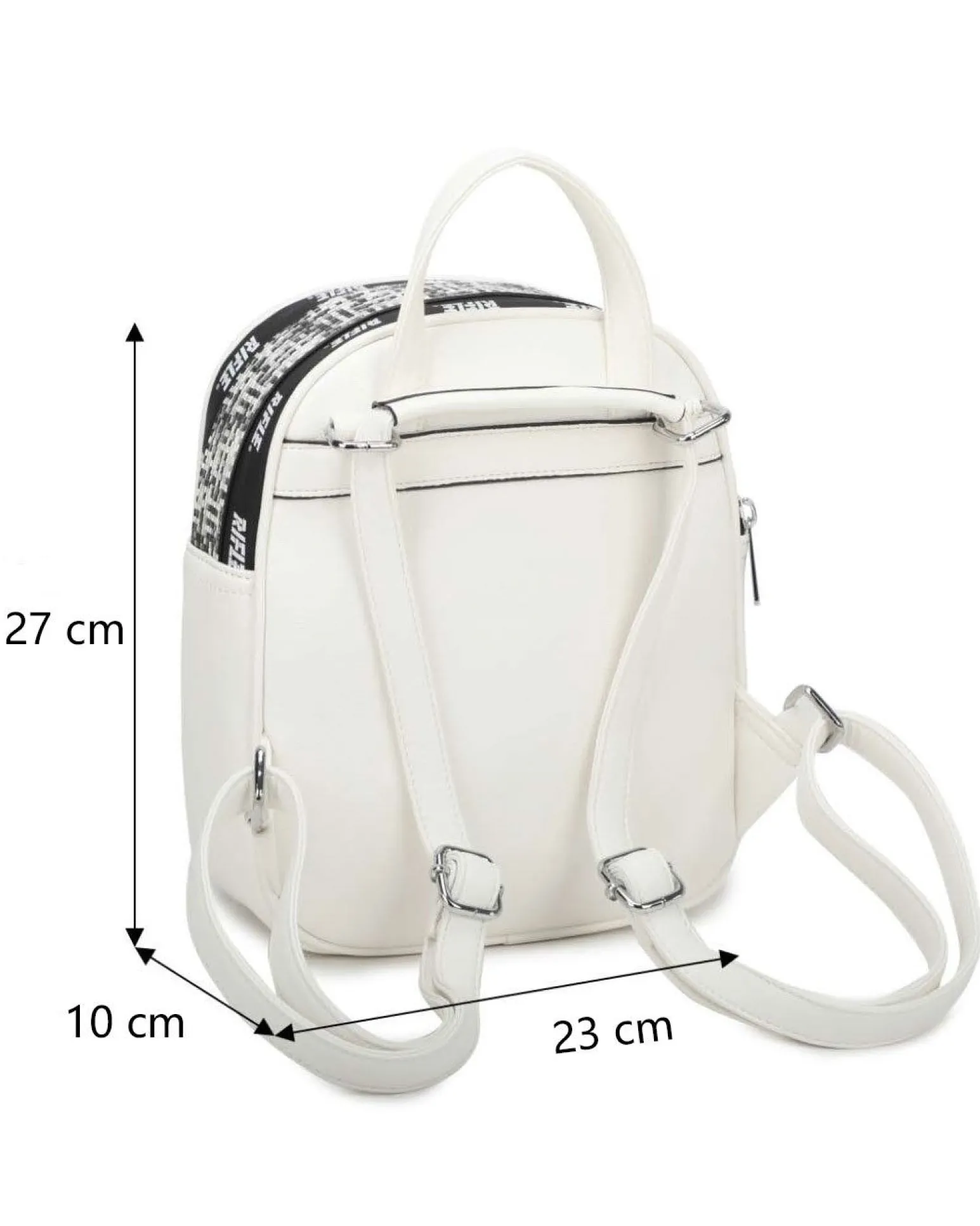 RIFLE - Zaino bianco e nero effetto intreccio con doppia cerniera loggata e tasca frontale