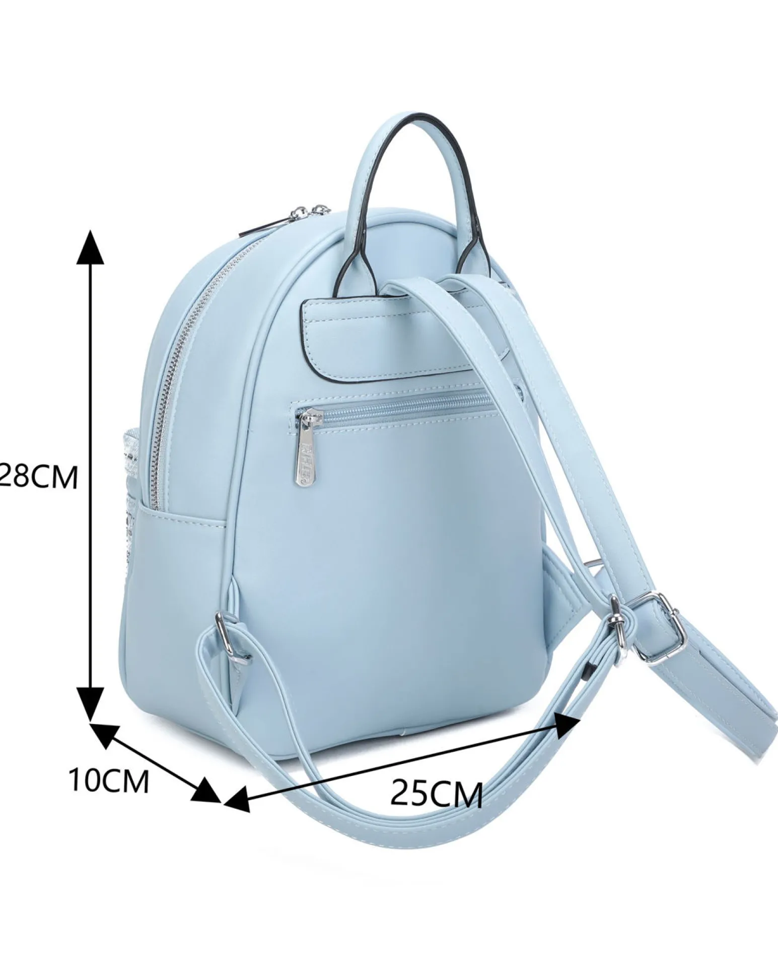 RIFLE - Zaino celeste con tascone frontale e strass