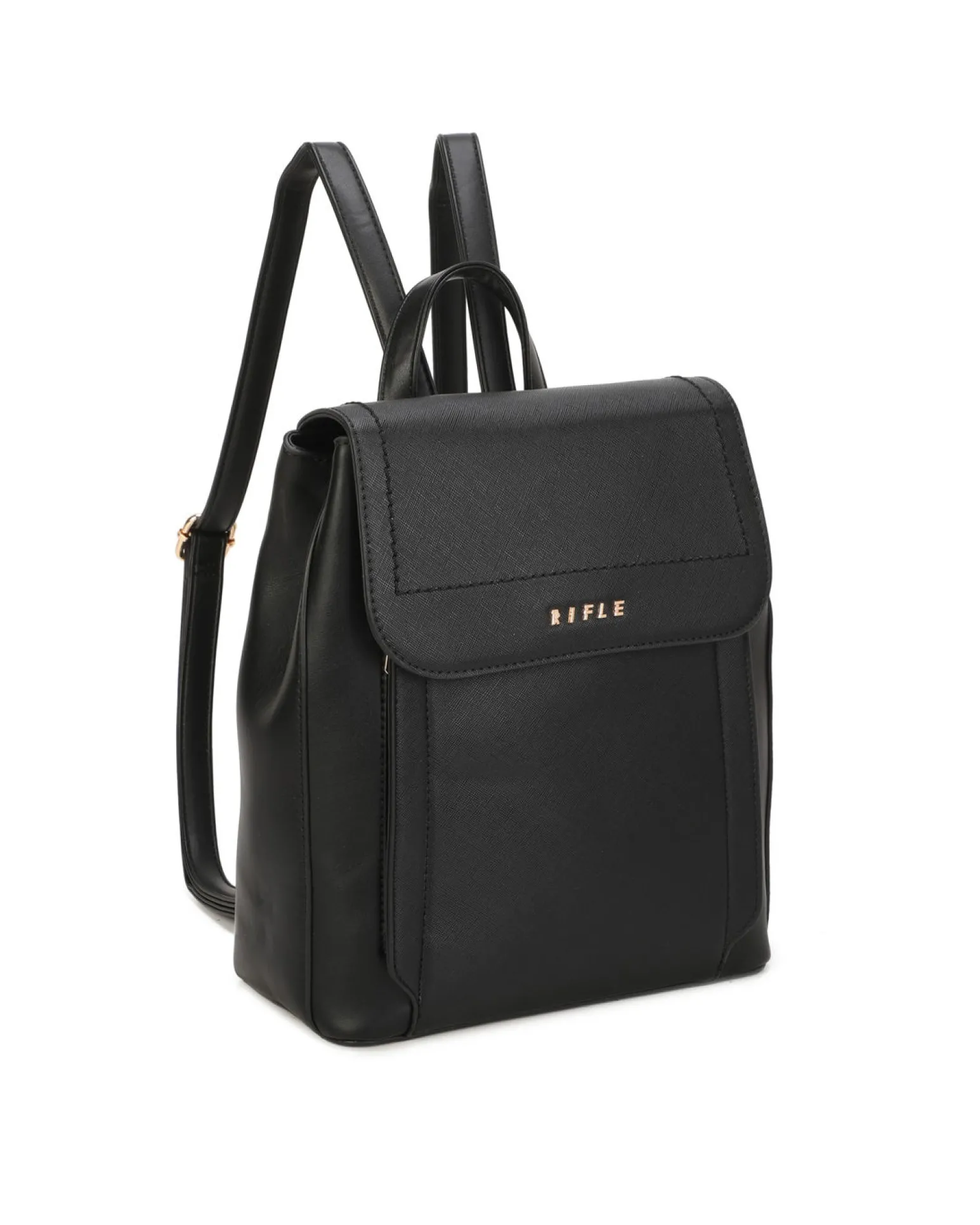 RIFLE - Zaino nero con doppia tasca frontale e patta