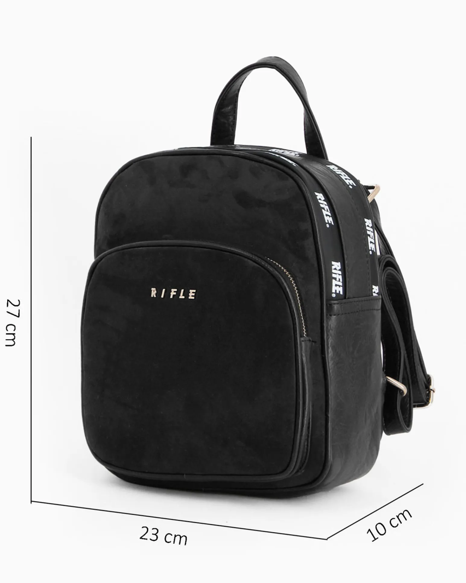 RIFLE - Zaino nero con parte frontale scamosciata e due zip loggate