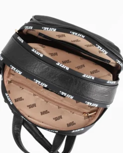 RIFLE - Zaino nero con parte frontale scamosciata e due zip loggate