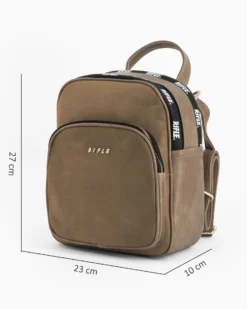 RIFLE - Zaino taupe con parte frontale scamosciata e due zip loggate