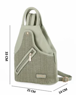 RIFLE - Zaino verde salvia due manici con tasca frontale effetto paglia e spalline regolabili con zip