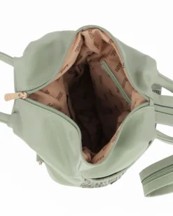 RIFLE - Zaino verde salvia due manici con tasca frontale effetto paglia e spalline regolabili con zip