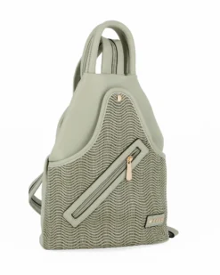 RIFLE - Zaino verde salvia due manici con tasca frontale effetto paglia e spalline regolabili con zip