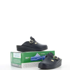 SANITAL LIGHT - Ciabatta sanitaria blu in VERA PELLE con fibbia, MADE IN ITALY