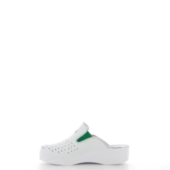 SANITAL LIGHT - Ciabatta sanitaria da donna bianca in VERA PELLE con inserti elasticizzati, MADE IN ITALY