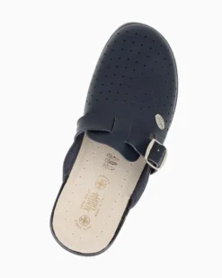 SANITAL LIGHT - Ciabatta sanitaria blu in VERA PELLE con fibbia - MADE IN ITALY