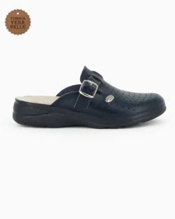 SANITAL LIGHT - Ciabatta sanitaria blu in VERA PELLE con fibbia - MADE IN ITALY