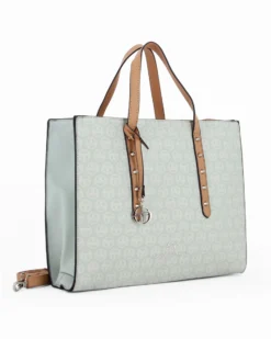 SERGIO TACCHINI - Borsa azzurra a mano con tracolla removibile e borchie frontali