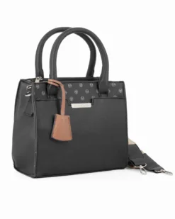 SERGIO TACCHINI - Borsa due manici nera con tasca frontale e tre scomparti interni, tracolla e ciondolo portachiavi removibili