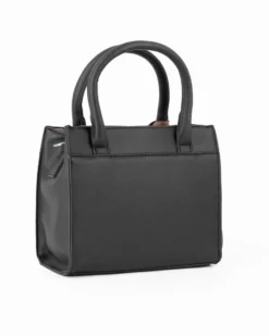 SERGIO TACCHINI - Borsa due manici nera con tasca frontale e tre scomparti interni, tracolla e ciondolo portachiavi removibili