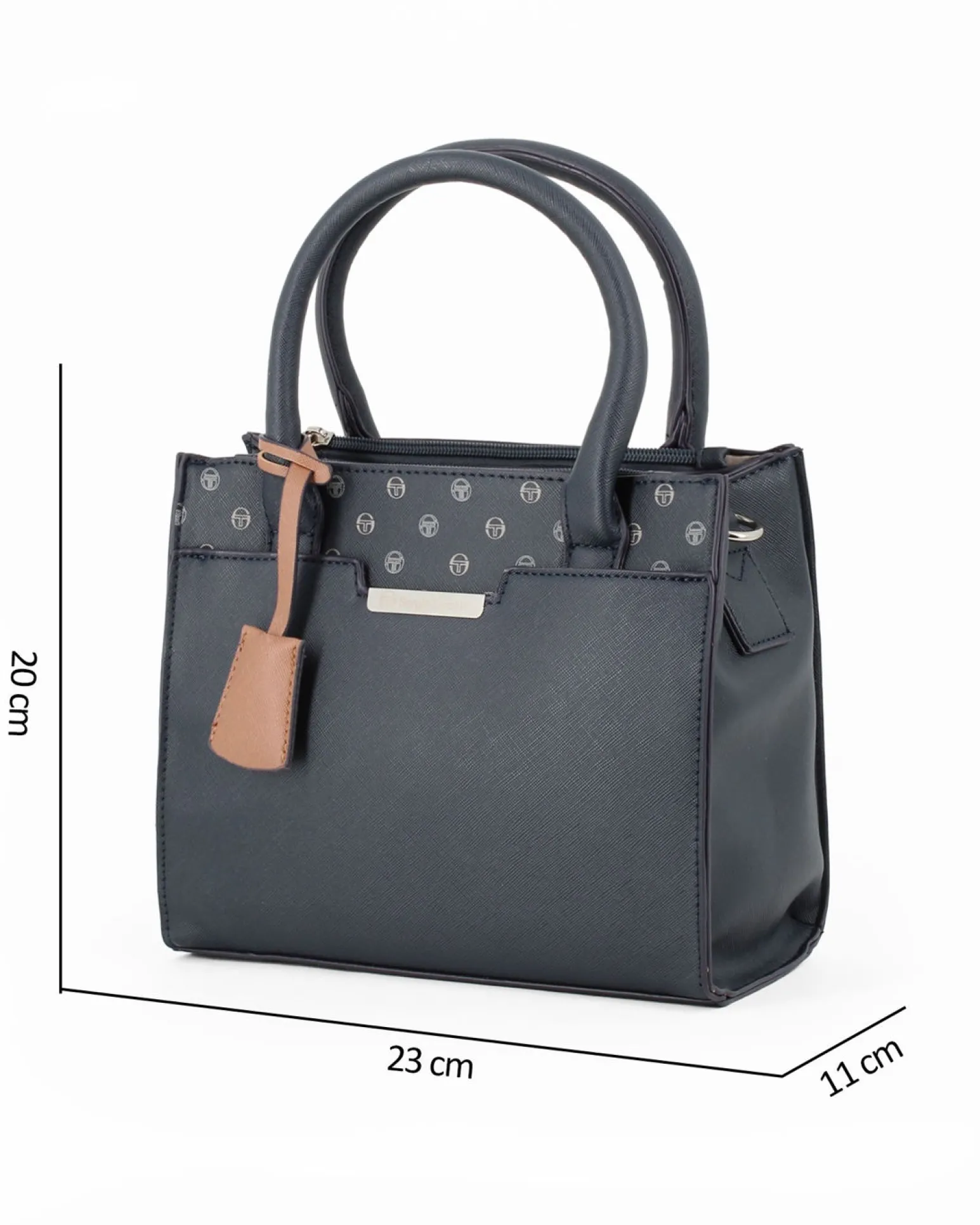 SERGIO TACCHINI - Borsa due manici blu con tasca frontale e tre scomparti interni, tracolla e ciondolo portachiavi removibili