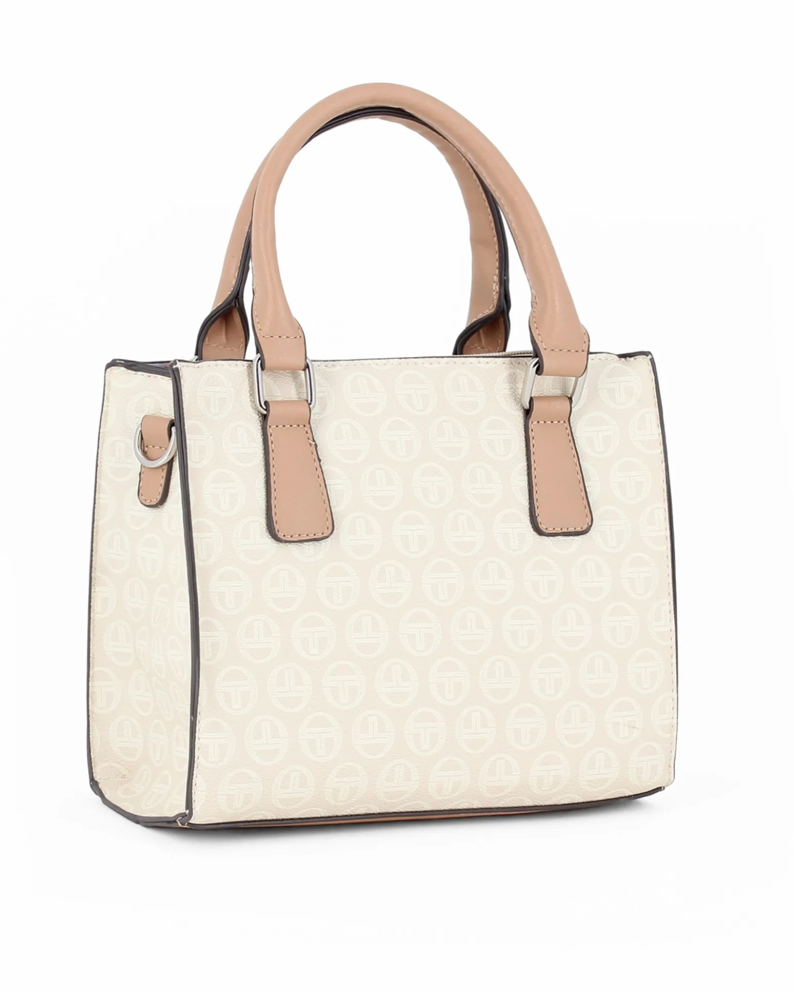 SERGIO TACCHINI - Borsa due manici panna loggata con ciondolo e tracolla removibili