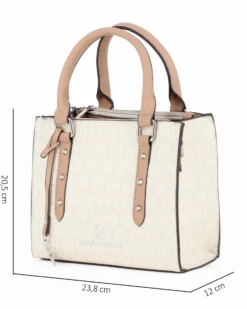 SERGIO TACCHINI - Borsa due manici panna loggata con ciondolo e tracolla removibili