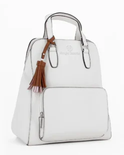 SERGIO TACCHINI - Zaino bianco con tasca frontale e pennacchio a frange removibile