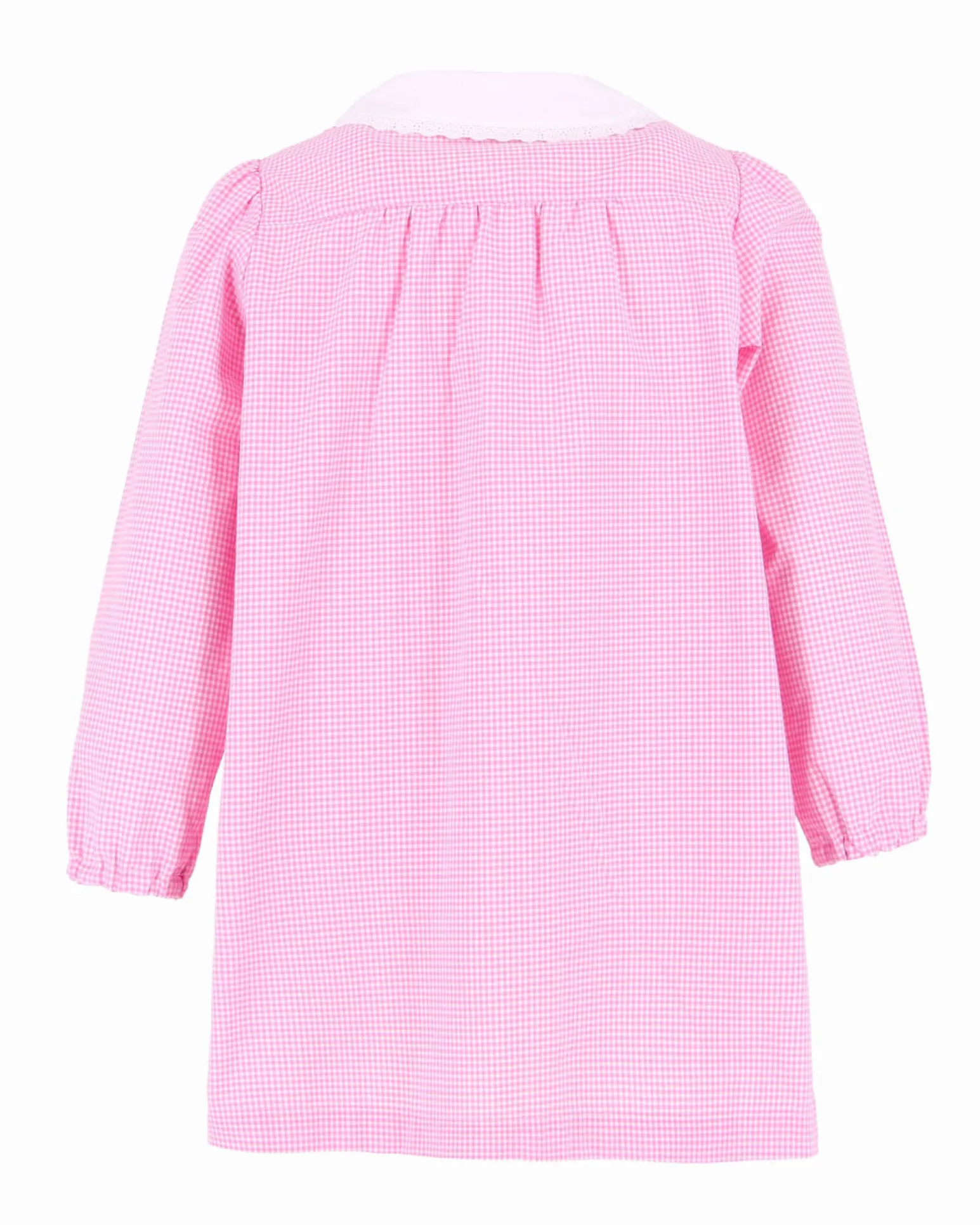 SIGGI - Grembiule asilo rosa a quadretti da bimba con due tasche frontali e graffetta in omaggio, certificazione OEKO TEX