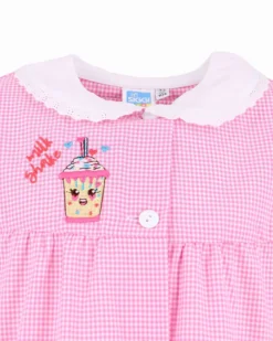 SIGGI - Grembiule asilo rosa a quadretti da bimba con due tasche frontali e graffetta in omaggio, certificazione OEKO TEX