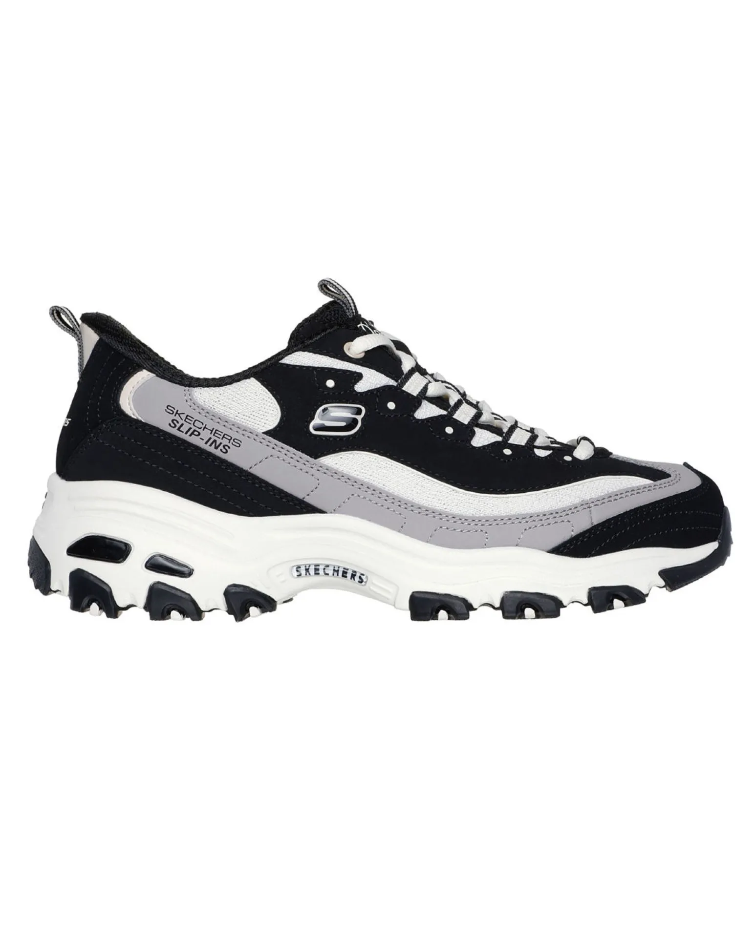 SKECHERS - D'LITES - SMOOTH NOSTALIA - Sneakers nera con tomaia in pelle a strati, mesh e maglia con passanti in tessuto resistente