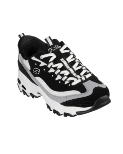 SKECHERS - D'LITES - SMOOTH NOSTALIA - Sneakers nera con tomaia in pelle a strati, mesh e maglia con passanti in tessuto resistente