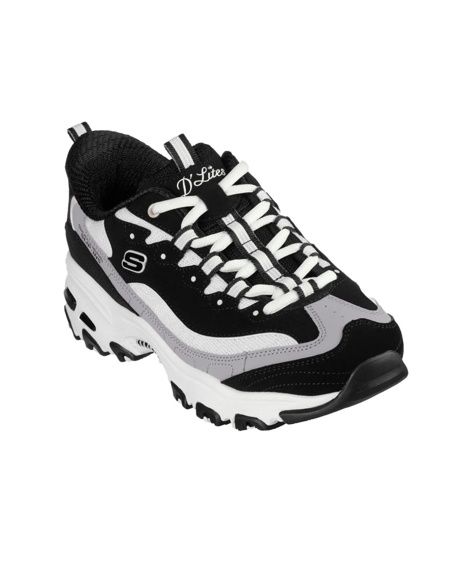 SKECHERS - D'LITES - SMOOTH NOSTALIA - Sneakers nera con tomaia in pelle a strati, mesh e maglia con passanti in tessuto resistente
