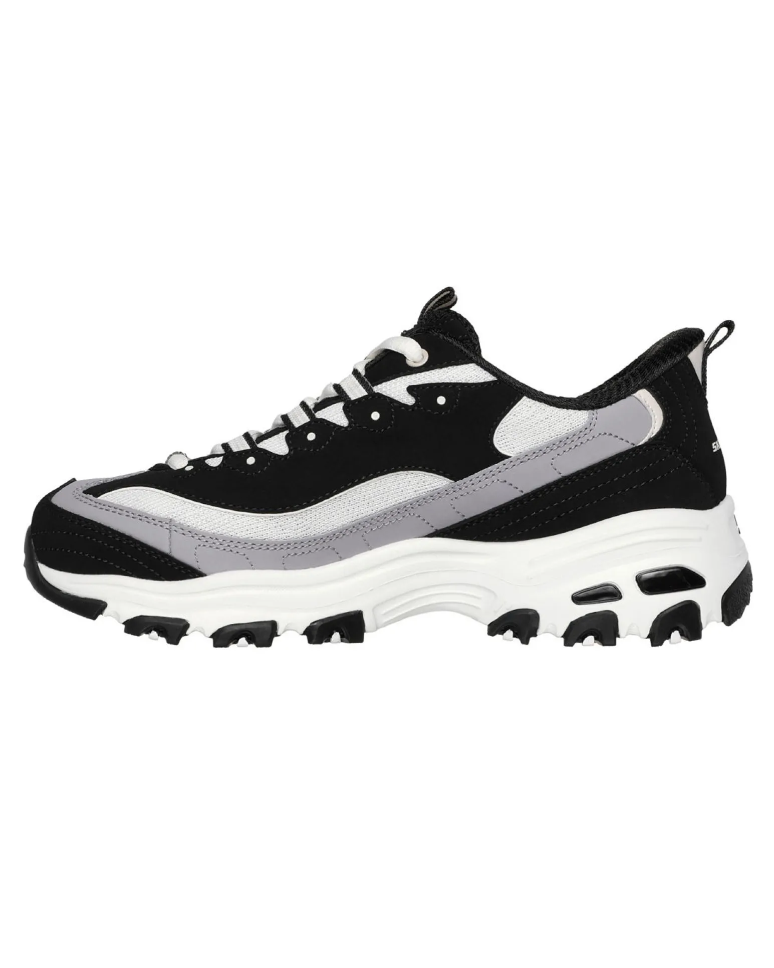 SKECHERS - D'LITES - SMOOTH NOSTALIA - Sneakers nera con tomaia in pelle a strati, mesh e maglia con passanti in tessuto resistente