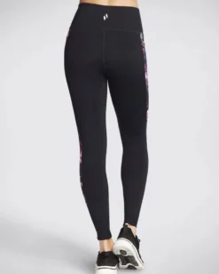 SKECHERS - Leggins neri a vita alta con banda laterale floreale