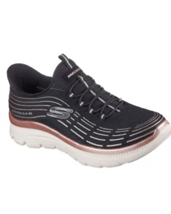 SKECHERS - SUMMITS PLUS - SOFT LUSTER - Sneakers nera con tomaia in mesh e dettagli glitterati rosa