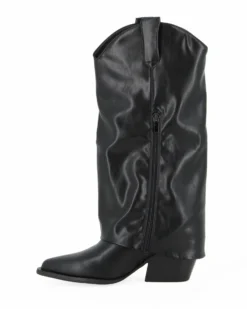 SOLEIL - Stivale nero con risvolto e zip laterale, tacco 6,5CM