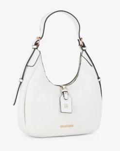 SOLO SOPRANI - Borsa a spalla bianca con parte frontale loggata e manico con fibbie
