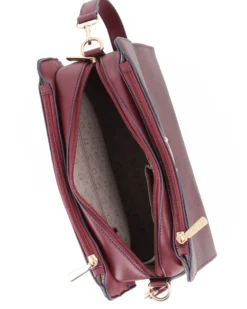SOLO SOPRANI - Borsa a spalla bordeaux loggata con morsetto e tre scomparti principali, tracolla removibile