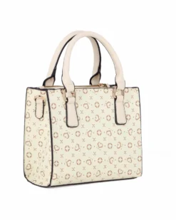 SOLO SOPRANI - Borsa due manici beige loggata con tre scomparti principali, tracolla removibile