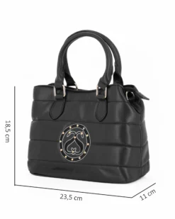 SOLO SOPRANI - Borsa due manici trapuntata nera con logo frontale, tracolla removibile