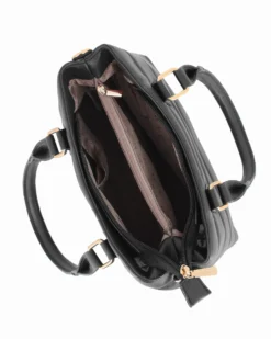 SOLO SOPRANI - Borsa due manici trapuntata nera con logo frontale, tracolla removibile