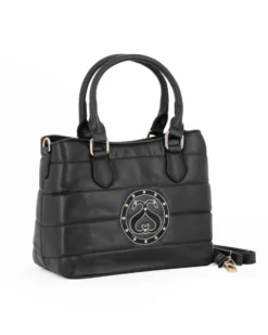 SOLO SOPRANI - Borsa due manici trapuntata nera con logo frontale, tracolla removibile