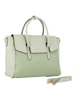 SOLO SOPRANI - Borsa due manici verde con patta, tracolla removibile