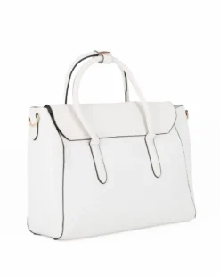 SOLO SOPRANI - Borsa due manici bianca con patta, tracolla removibile