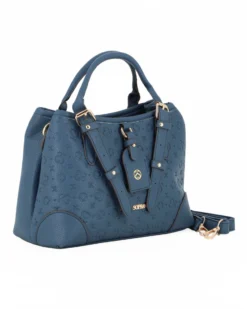 SOLO SOPRANI - Borsa due manici blu loggata con tre scomparti principali e ciondolo frontale, tracolla removibile