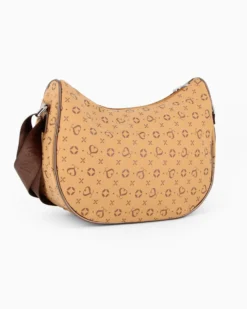 SOLO SOPRANI - Borsa mezzaluna mostarda con tasca frontale e tracolla regolabile