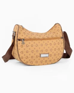 SOLO SOPRANI - Borsa mezzaluna mostarda con tasca frontale e tracolla regolabile