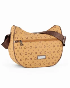 SOLO SOPRANI - Borsa mezzaluna senape con tasca frontale e tracolla regolabile