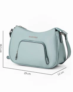 SOLO SOPRANI - Borsa mezzaluna azzurra con tasca frontale